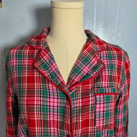 Jaclyn New York Pink Green Red Metallic Button Up Longsleeve Holiday Pajama Set - Picture 5 of 11